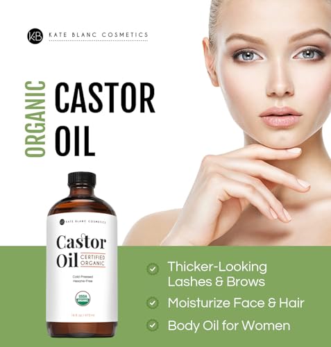 Organic Castor Oil 16oz for Hair, Brows & Skin - Cold Pressed, USDA Certified - Pack of 1