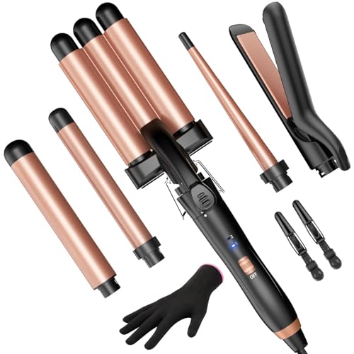 Kinked 5-in-1 Rose Gold Hair Styling Set with Flat Iron and Curling Wands
