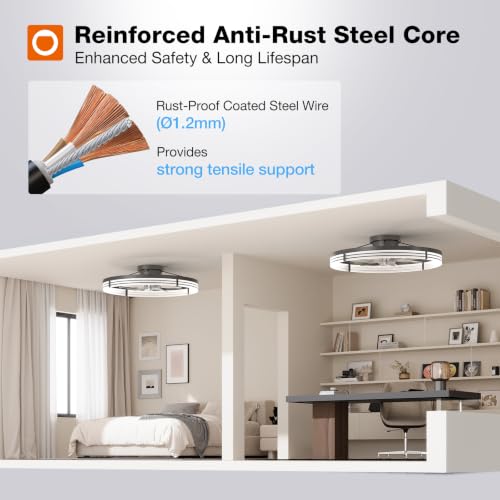 addlon 24-Inch Black Low Profile Ceiling Fan with Lights & Remote, Striped