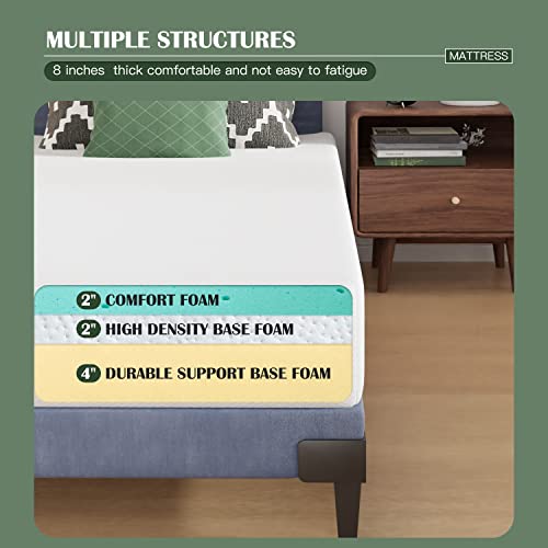 Twin 8-Inch Foam Mattress - CertiPUR-US Certified Breathable Supportive Bed with Removable Cover