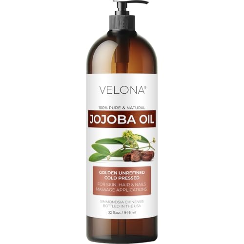 Velona Jojoba Oil 32 Fl Oz - Cold Pressed Unrefined Body & Hair Oil with Pump - Pack of 1