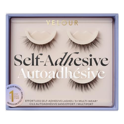 Velour Effortless Self Adhesive Eyelashes (2-Pack), Reusable Pre Glued Strip Lashes, No Trim Needed Lash Strips, Press On Eyelashes No Glue Needed, Lightweight Adhesive Eyelash Strips