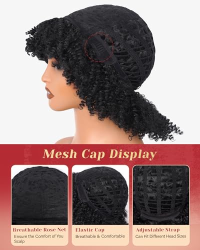 Looxey 12 Inch Grey & White Afro Kinky Curly Wig with Bangs - Glueless Synthetic Short Curly Hair for Daily & Party Use