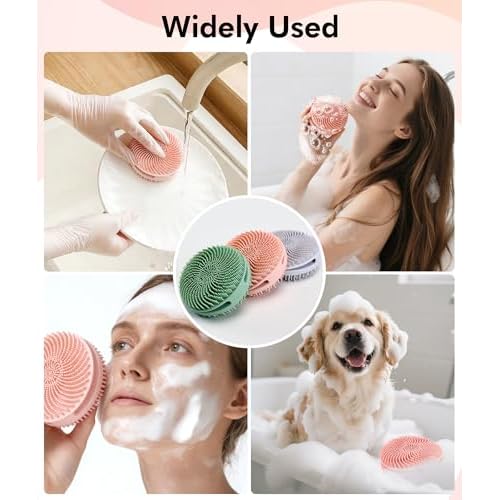 Silicone Body Scrubber - 3 Pack Dual-Sided Exfoliating & Massage Scrubber for Women & Men, Rich Foaming Gentle Back Scrubber for All Skin Types (Pink+Green+Grey)