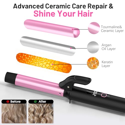 Travel 1 Inch Curling Iron - Pink, Dual Voltage with EU/UK Plug
