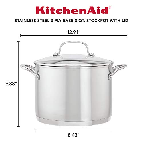 KitchenAid 8-Quart Stainless Steel 3-Ply Stock Pot with Lid – Silver