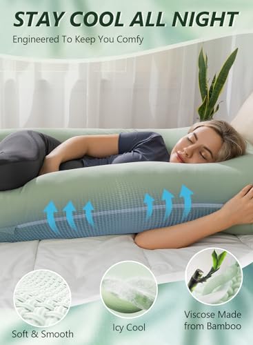 Meiz Sage Green 60-Inch U-Shaped Pregnancy Pillow for Comfortable Sleep