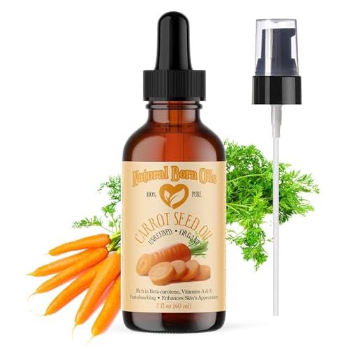 Natural Born Oils Carrot Seed Oil, 2oz, Organic, Cold-Pressed, Rich in Vitamins A & E, Ideal for Skin Rejuvenation, Hair Luster