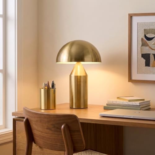 Brightech Venus Mushroom Table Lamp Brass - Dimmable Modern Accent Light for Living Room & Bedroom