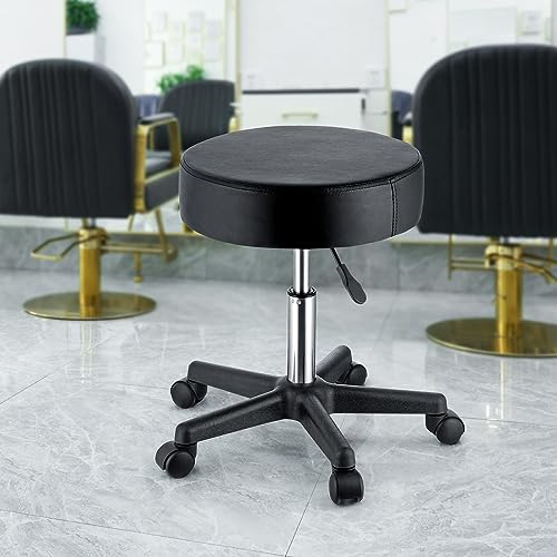 VEVOR Swivel Chairs on Wheels, Supports up to 400 LBS, Height-Adjustable Seating with Extra-Thick Cushion, Ideal for Salons, Bars, Homes, Offices, Tattoo Parlors, Medical and Massage Use, Black