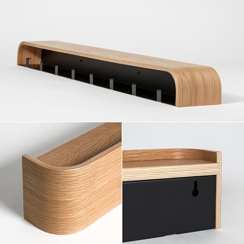 Wall-Mounted Coat Rack with 8 Hooks and Hidden Wall Hooks - Oak Finish