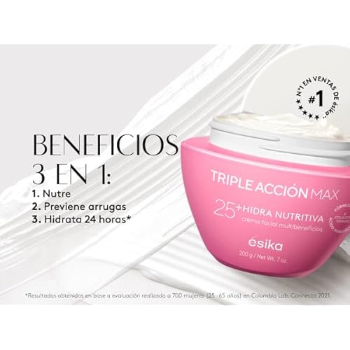 ?sika Crema facial antiarrugas Hidra Nutritiva Triple Acci?n Max 25+ a?os con ?cido hialur?nico y col?geno, 120g