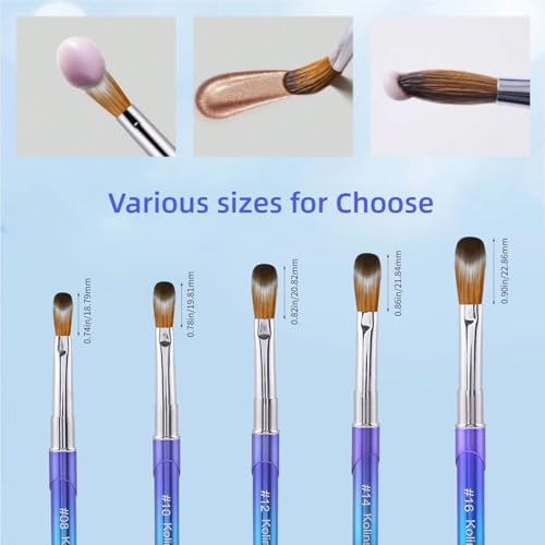 Professional Nail Art Brush - Oval Crimped Tip for Acrylic Nails - Gradient Blue Metal Handle - Sable Hair - Variation 14