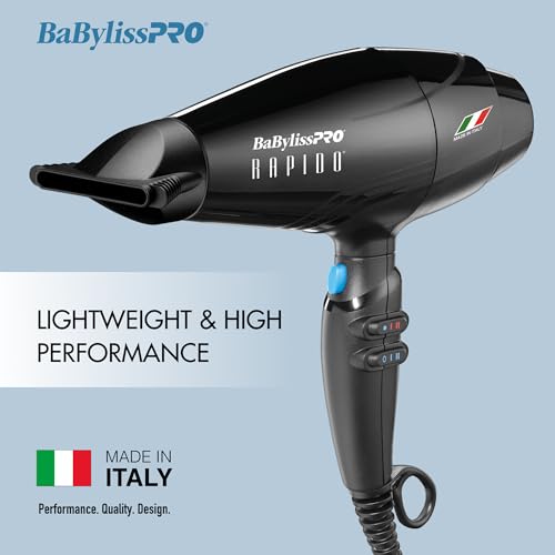 BaBylissPRO Hair Dryer, Nano Titanium Rapido 2000-Watt Blow Dryer, Hair Styling & Appliances, Black, BRAP1