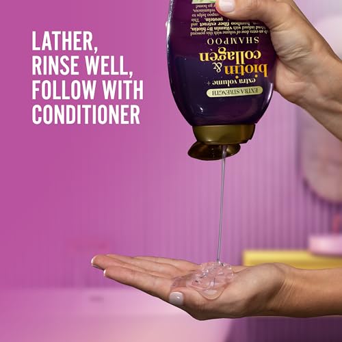 OGX Thick & Full + Biotin Collagen Extra Strength Volumizing Shampoo with Vitamin B7 Hydrolyzed Wheat Protein for Fine Hair. Sulfate-Free Surfactants Thicker, Fuller Hair, 13 Fl Oz