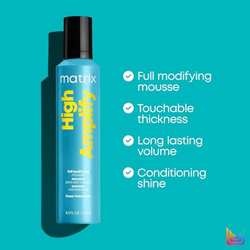 Matrix High Amplify Foam Volumizer Full Bodifying Mousse - Lightweight Lasting Volume, Thickening & Conditioning Shine, For Fine and Limp Hair, Salon Hair Styling, 8.3 Fl Oz