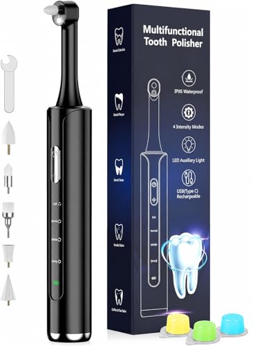 Rechargeable Teeth Polisher with 5 Brush Heads, 4 Modes, LED Light, Whitening