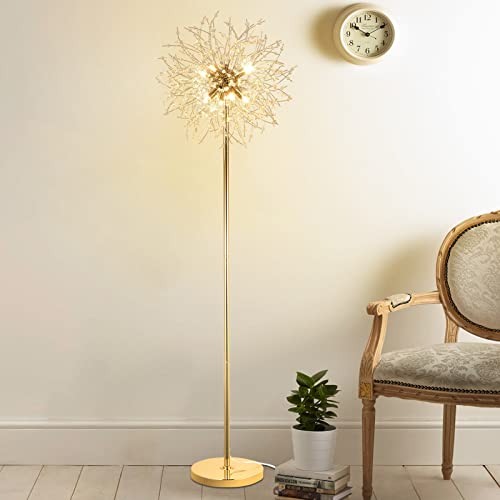 Gold Crystal Floor Lamp - 69 Inch Modern Standing Lamp with K9 Crystals & Foot Switch