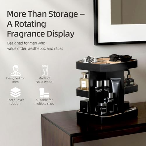 Rotating Cologne Organizer for Men, Metal Fragrance Display Stand with Suede-Lined Trays, 360¡Æ Turntable Cologne Stand for Dresser Desk, Gift-Ready Perfume Organizer