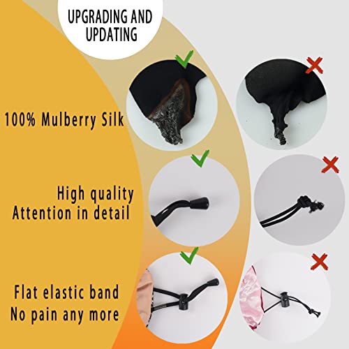 Silk Sleep Cap for Women Men - Adjustable Mulberry Silk Bonnet & Scrunchies
