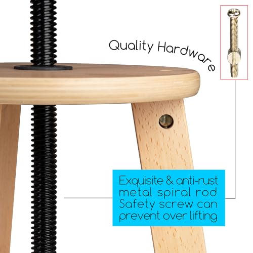 Natural Wooden Drafting Stool with Adjustable Height for Art & Studio Work