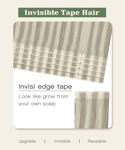 Ash Blonde Tape-In Hair Extensions - 22 Inch, 20 Pieces, 50g - Variation #18P60