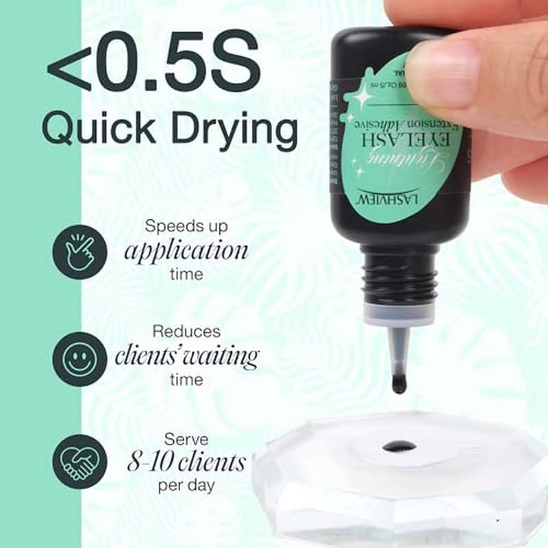 LASHVIEW Eyelash Extensions Glue, 0.3 Sec Fast Drying Retention 6-8 Weeks Black Adhesive Professional Sensitive Waterproof Glue 5ml /0.17 fl.oz FH01