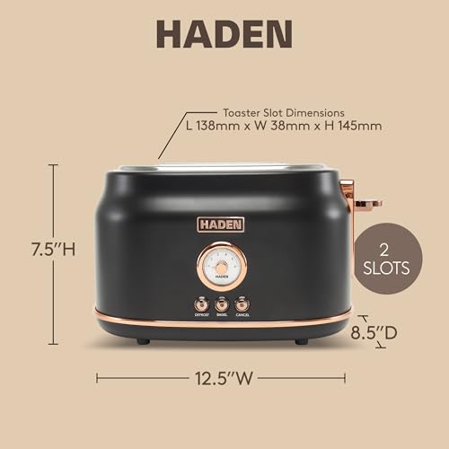 Haden Dorset 2-Slice Wide-Slot Toaster Black & Copper - Adjustable Browning