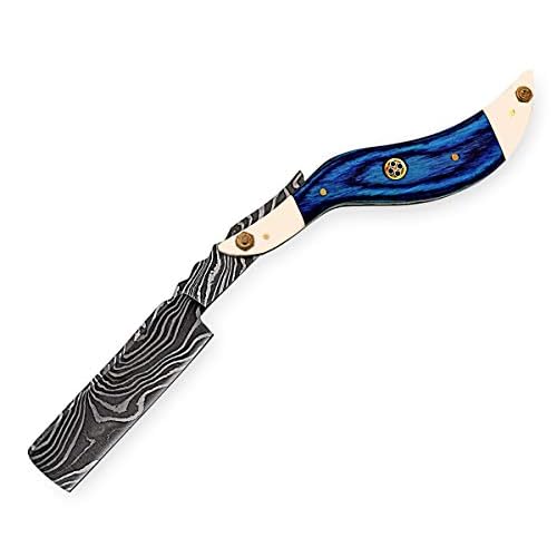 Hand Made Damascus Steel Straight Razor Folding Razor With Shaving Ready Classic Barber Blade Edge, Men Straight Razor, Leather Case + Strop, Close Shave, Great Gift R-87