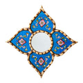Peruvian Painted Glass Mirror with Bronze Leaf Framed - Handmade Diamond Mirror 6in for Gallery Wall (Blue)