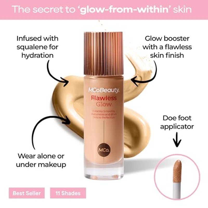 MCoBeauty Flawless Glow Luminous Skin Filter - 3.5 Light - 4-in-1 Luminous Primer, Foundation Booster & Liquid Highlighter with Squalane - Radiant Glow Complexion Perfector Face Makeup
