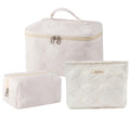 3-Pack Quilted Cotton Seashell Makeup Bags - Travel Toiletry Organizer, White (Variation 08)