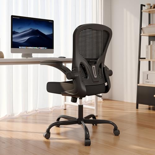 Synorla Ergonomic Office Chair with Flip-Up Armrests, Lumbar Support, 330 lbs, Black (Standard)