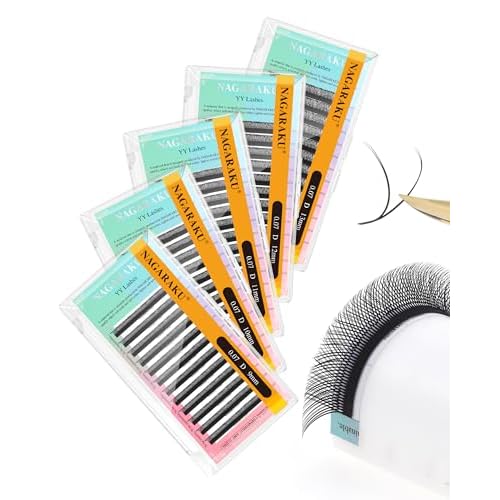 NAGARAKU 5 Trays yy Eyelash Extensions y lash 0.07mm D curl 9/10/11/12/13mm in 1 pack Premade 4D Easy Fan Russian Volume Cluster Faux Mink Matte Black 12 rows
