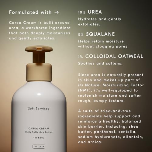 Soft Services Carea Cream Daily Body Lotion with Urea & Shea Butter - Fragrance-Free, Moisturizing & Exfoliating for Dry Skin