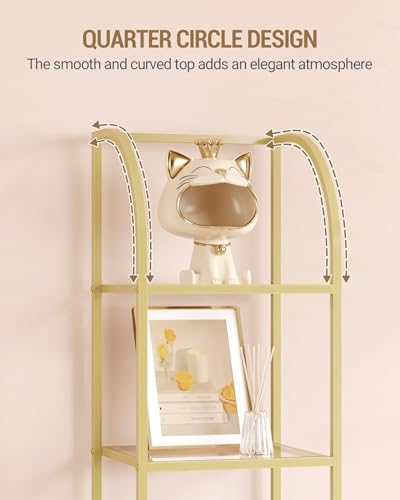 Gold 6-Tier Glass & Steel Arched Bookcase - Space-Saving Shelving Unit - 11.8 x 13.8 x 70.3 Inches
