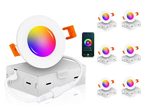 3 Inch WiFi RGB+CCT Recessed LED Lights - Smart Color Changing Downlights with Alexa & Google Compatibility