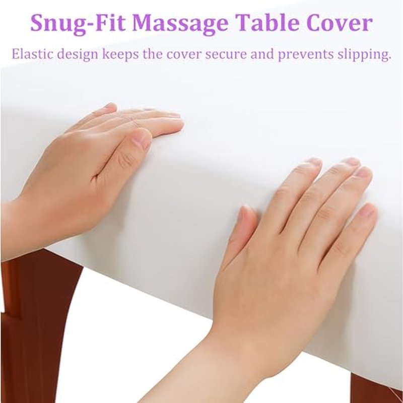 Massage Table Sheet Set, 3pcs (Flat Sheet, Fitted Sheet, Face Rest Cover), White Microfiber for Spa and Professional Use
