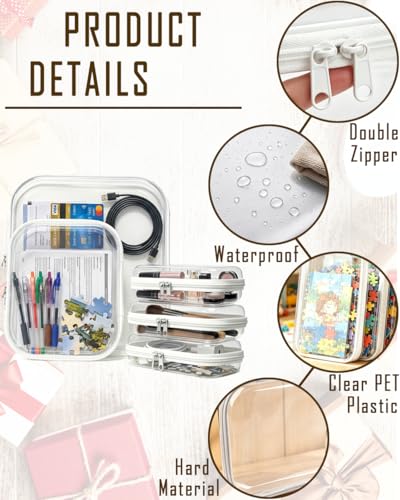 Clear Zipper Pouch Set for Travel & Organization - Hard Shell, Transparent, Waterproof - White 5-Pack