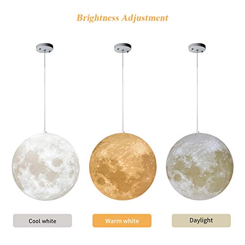 MQ 10 Inch Moon Pendant Lamp with Remote Control, Adjustable Brightness, 3D Surface for Home & Business - Includes 12W E26 LED Bulb