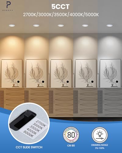 6 Inch Gimbal LED Recessed Lights 6 Pack - Adjustable White Canless Ceiling Lights with 5 CCT