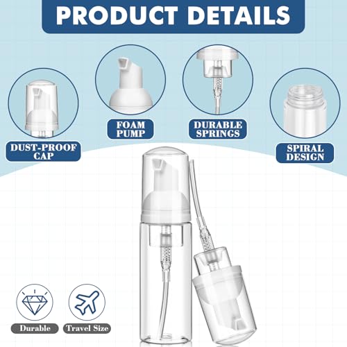 AMORIX 100 Pcs 2 oz Plastic Foam Pump Bottle Refillable 60ml Travel Mousse Foaming Soap Dispenser Mini Eyelash Cleaning Foam Bottle Dispenser for Face Wash Lash Shampoo Skin Care