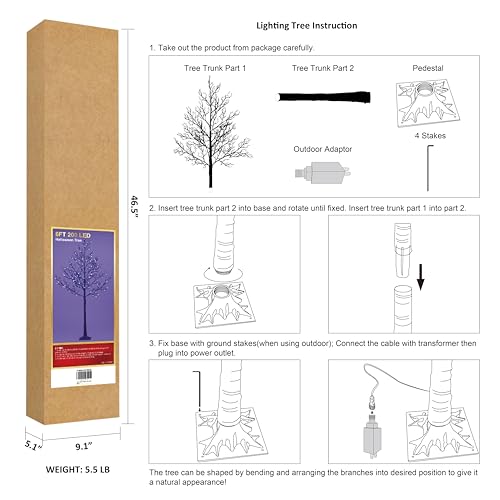6FT Purple Halloween Willow Tree with 200 LED Lights Indoor Outdoor Decor