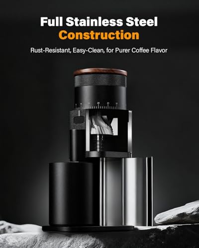 All-Metal Single-Dose Coffee Grinder Black – Quiet Burr Espresso Machine with 80 Settings