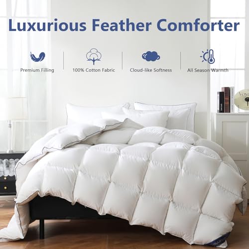 Oversized King Size Feather Comforter - 100% Cotton White Bed Duvet