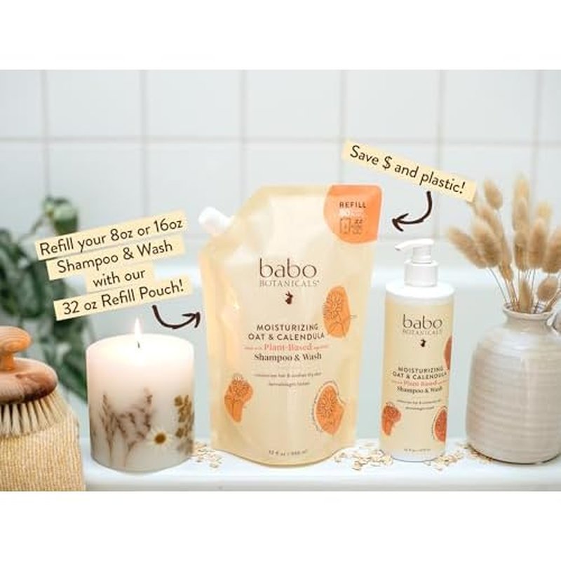 Babo Botanicals Moisturizing Oat & Calendula 2-in-1 Shampoo & Wash ? Gentle Cleansing for Dry or Sensitive Skin ? Safe for Baby, Toddler, Kids & Family ? Lightly Scented ? Vegan