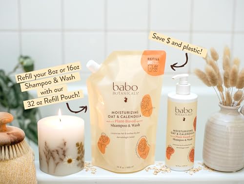 Babo Botanicals Moisturizing Oat & Calendula Baby Shampoo & Wash 32 Fl Oz - Gentle, Vegan, Lightly Scented
