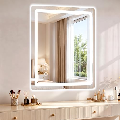 BEAUTYPEAK 32L x 24W LED Bathroom Mirror with Lights, Anti-Fog, Dimmable, Memory
