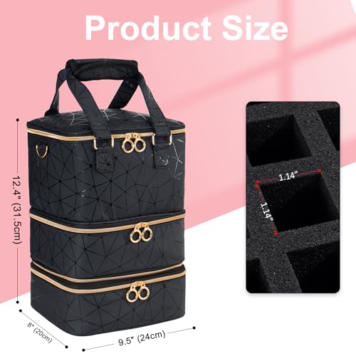 Uross X Large Nail Polish Organizer Bag Holds 60 Bottles & Nail Lamp - Black