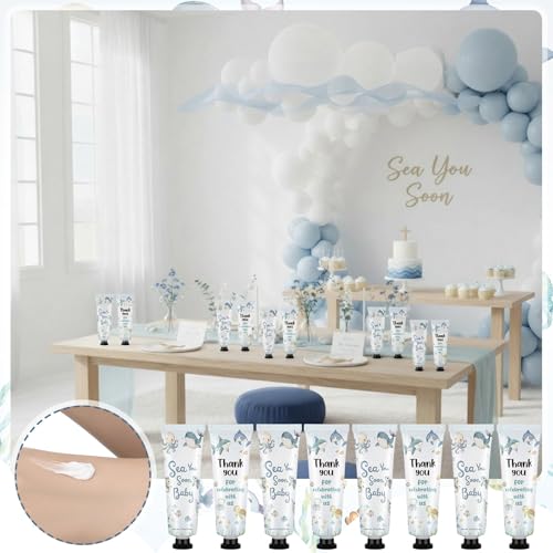Loopeer 50 Pcs Sea You Soon Baby Shower Hand Cream Gift Bulk Set Double Side Design Thank You for Celebrating with Me for Under the Sea Themed Baby Shower Birthday Party Favors